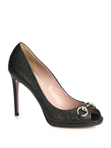 gucci black peep toe pumps|Gucci Designer Pumps for Women .